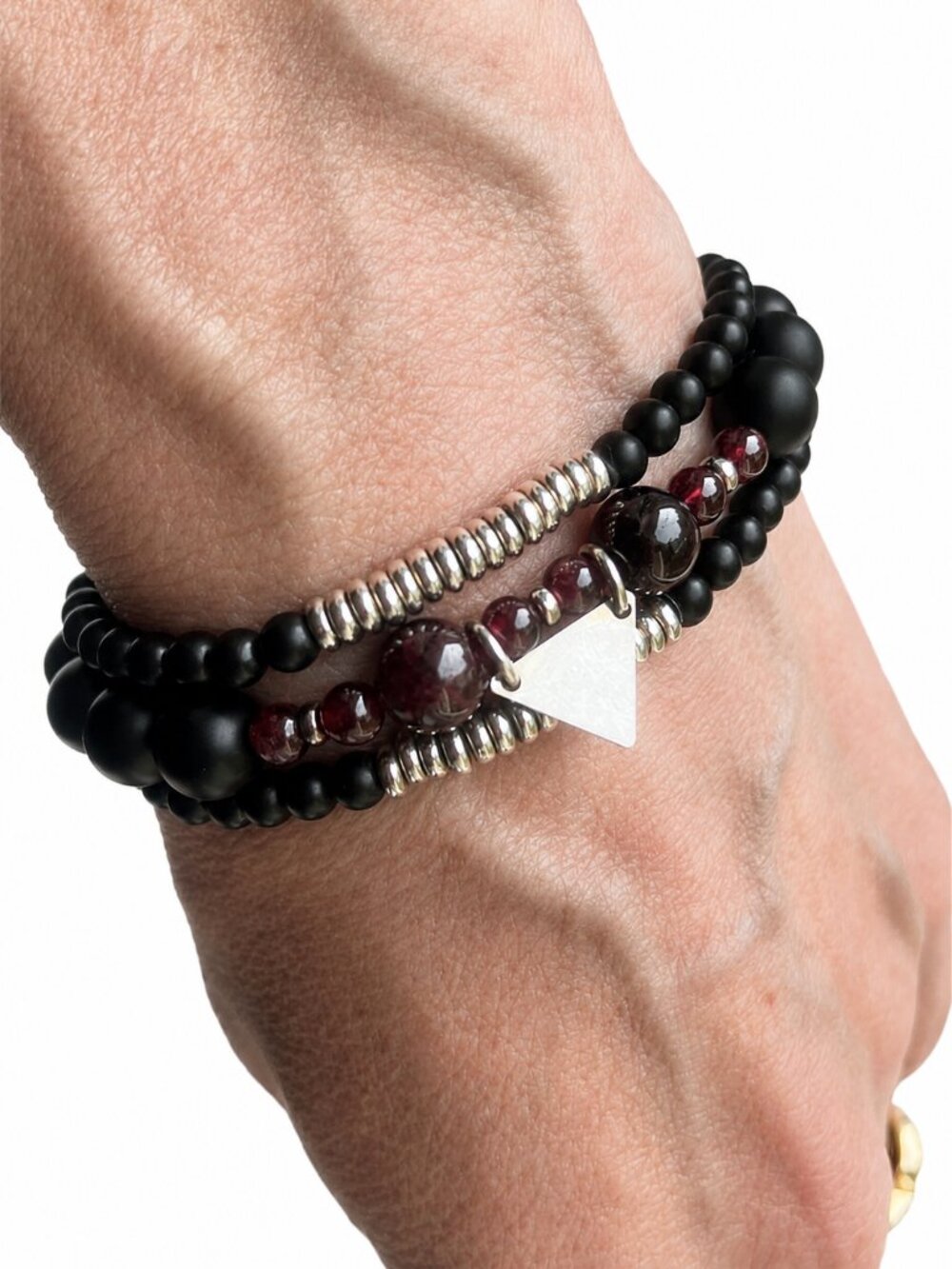 Samata Stones Matte Onyx Garnet Beaded Bracelet Stack 3pc Set